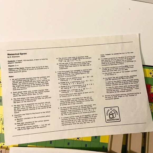 Vintage 1970s Equals Board Game A Numerical Spree Game Waddingtons Incomplete - Picture 12 of 13